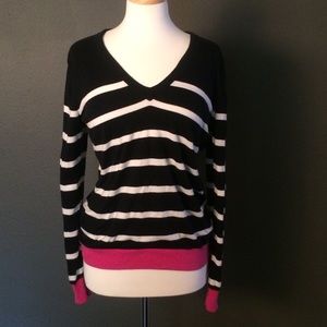 J.Crew SZ L Navy Blue Pink Long Sleeve Top